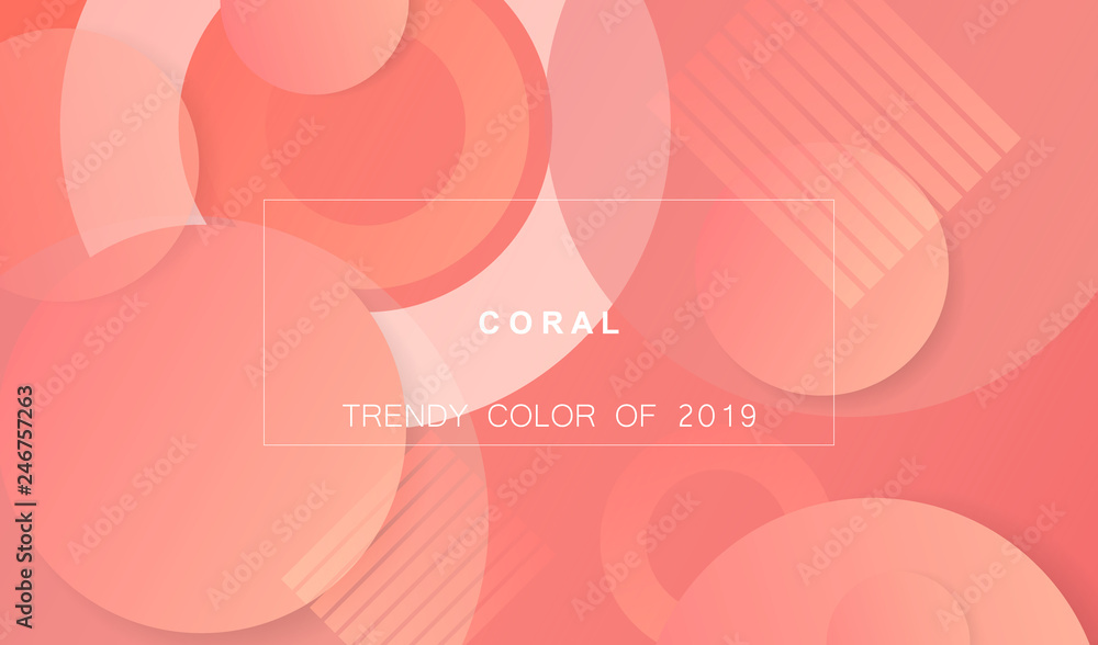 Poster coral trendy color of 2019. gradient geometric dynamic abstract background. modern minimal texture f
