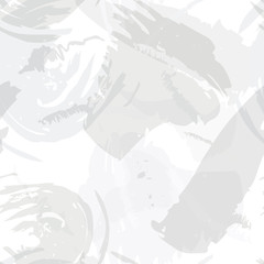Abstract brush storkes, splatters and crayon marks background. Vector seamless creative pattern with hand painted shapes in neutral light colors.