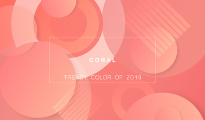 Coral trendy color of 2019. Gradient geometric dynamic abstract background. Modern minimal texture for layout, banner, poster, flyer, card, web design. Vector eps10.