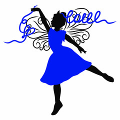 charming winged ballerina or gymnast, princess with ribbons, heart and the word love