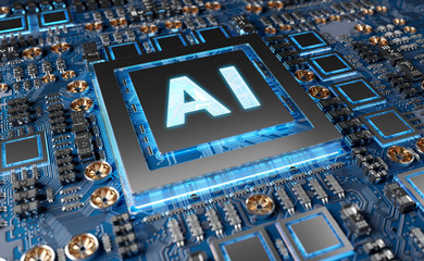 Artificial Intelligence in a modern GPU card 3D rendering