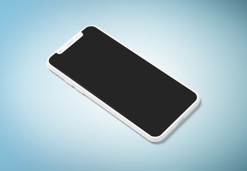 White modern smartphone mockup isolated on blue 3D rendering
