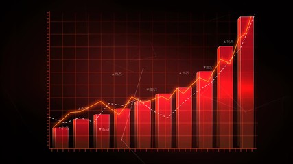Animated Stock Market charts and bar graphs. Increase red line. 4k animation.