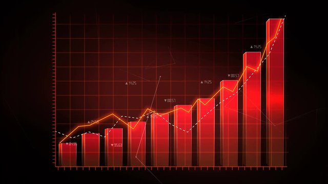 Animated Stock Market charts and bar graphs. Increase red line. 4k animation.