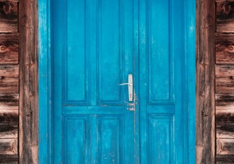 Fototapeta na wymiar blue rustic door. retro house door