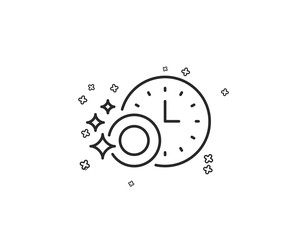 Cleaning dishes with Time line icon. Dishwasher sign. Clean tableware sign. Geometric shapes. Random cross elements. Linear Dishwasher timer icon design. Vector