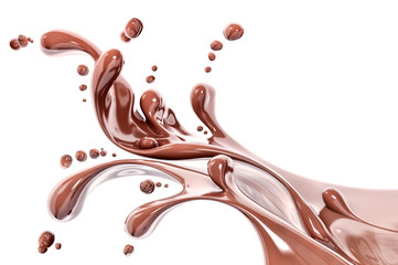  hot dark chocolate dynamic splashing, liquid splash, 3d  isolated on white background
