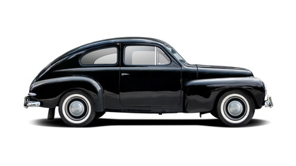 Obraz na płótnie Canvas Black classic Swedish car isolated on white