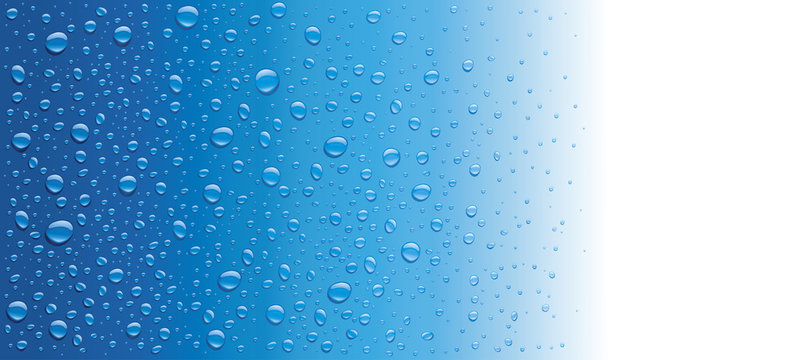 many water drops on blue background with place for text