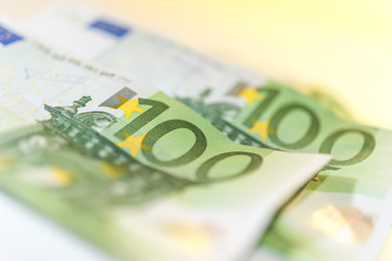 Euro cash background. Banknotes of the european union on a white background. Shallow depth of field.