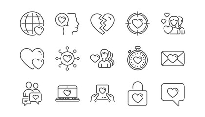 Love line icons. Heart, Valentines day and Relationships. Romantic linear icon set.  Vector