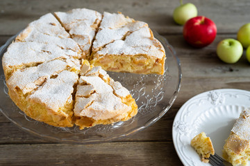 Sharlotka with apple raw piece