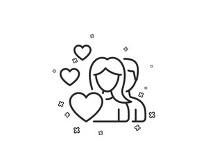 Couple Love line icon. Group of People sign. Valentines day symbol. Geometric shapes. Random cross elements. Linear Couple icon design. Vector