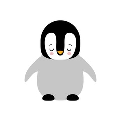 Cute Baby Sleeping Penguin standing on white background flat design vector illustration.