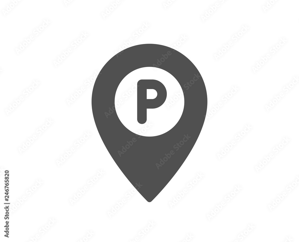 Poster parking icon. location map pointer sign. car park symbol. quality design element. classic style icon
