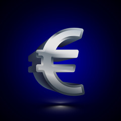 3D stylized Euro icon. Silver vector icon. Isolated symbol illustration on dark background.