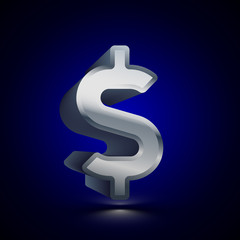 3D stylized Dollar icon. Silver vector icon. Isolated symbol illustration on dark background.