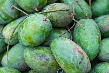 Close-up Of Fresh green mangos fruit.