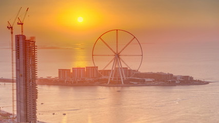 Bluewaters island at sunset aerial timelapse with ferris wheel