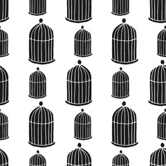 cage for bird vector seamless pattern