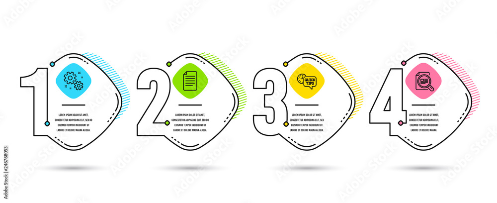 Poster infographic template 4 options or steps. set of work, quick tips and file icons. check article sign.