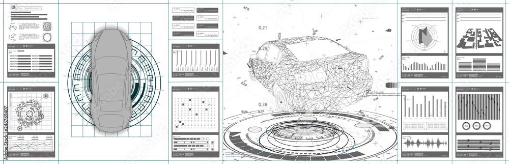 Poster futuristic car user interface. hud ui. abstract virtual graphic touch user interface. white design. 