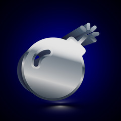 3D stylized Bomb icon. Silver vector icon. Isolated symbol illustration on dark background.