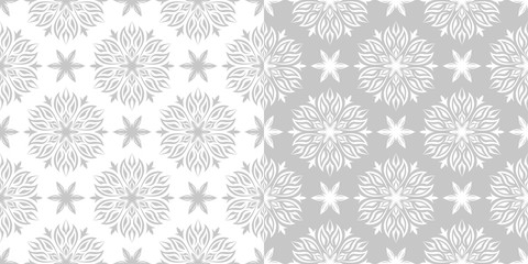 Floral seamless patterns. Gray and white backgrounds compilation