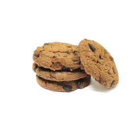 Chocolate chip cookies on white background