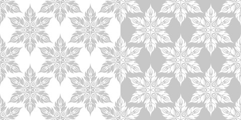 Floral seamless backgrounds. Gray and white compilation