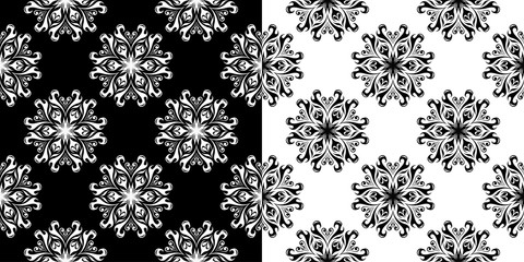 Floral black and white seamless backdrops. Monochrome backgrounds compilation