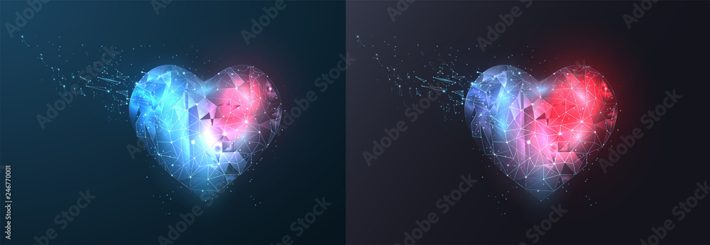 Poster abstract polygonal heart. valentine's day. consists of points, lines, in the form of a starry sky. v