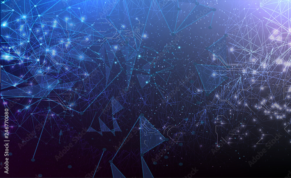 Leinwandbilder abstract futuristic - molecules technology with polygonal shapes on dark blue background. plexus lik