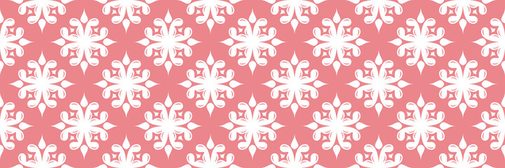 Floral print. White seamless pattern on pink background