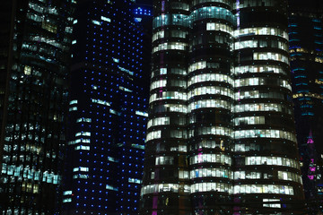 Fototapeta na wymiar Financial centre in Doha at night, Qatar