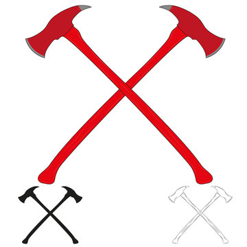Set of crossed firefighter ax icon. Crossed axes silhouette. Vector illustration.