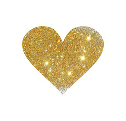 Heart with gold glitter isolated on white background. Can be used as place for your text, design element