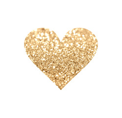 Heart with gold glitter isolated on white background. Can be used as place for your text, design element