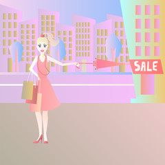 woman with shopping bags in city