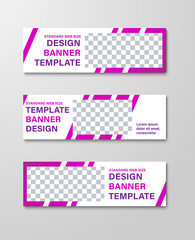 Design of horizontal white web banners with diagonal purple lines and a rectangle for a photo.