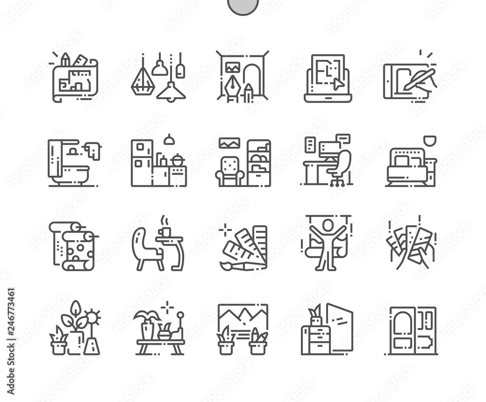 Poster interior design well-crafted pixel perfect vector thin line icons 30 2x grid for web graphics and ap