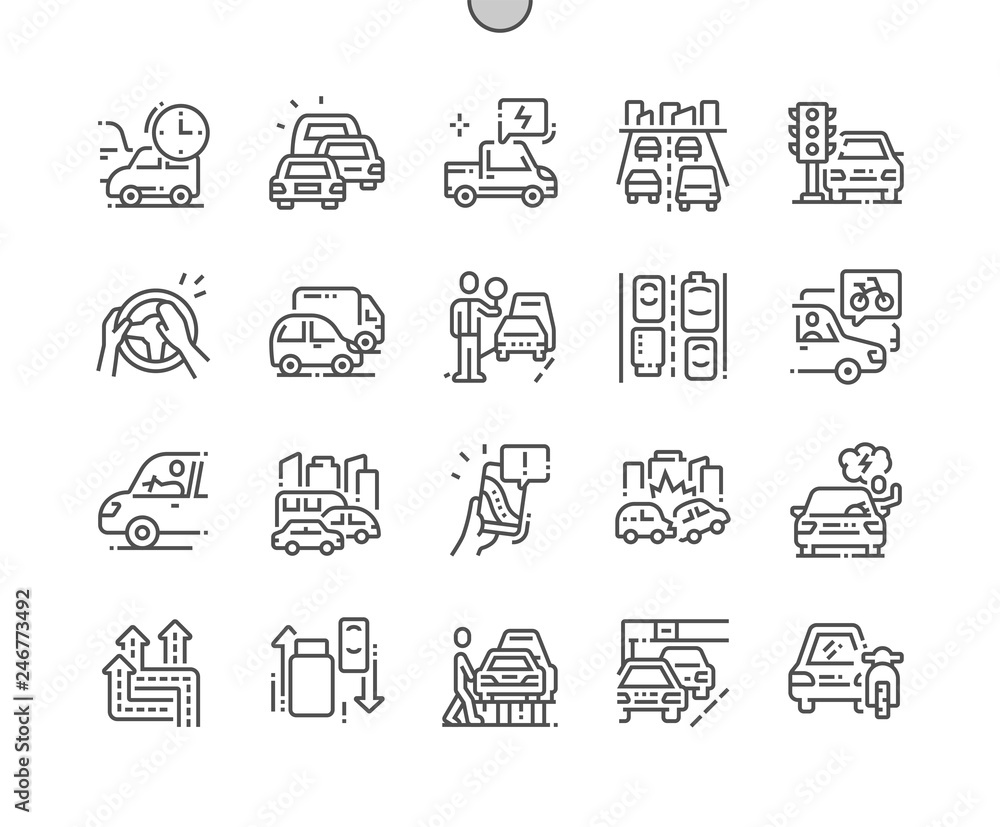 Poster traffic jams well-crafted pixel perfect vector thin line icons 30 2x grid for web graphics and apps.