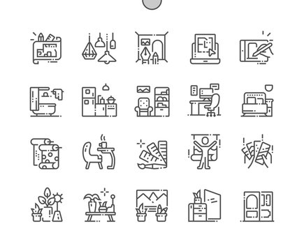 Interior Design Well-crafted Pixel Perfect Vector Thin Line Icons 30 2x Grid for Web Graphics and Apps. Simple Minimal Pictogram