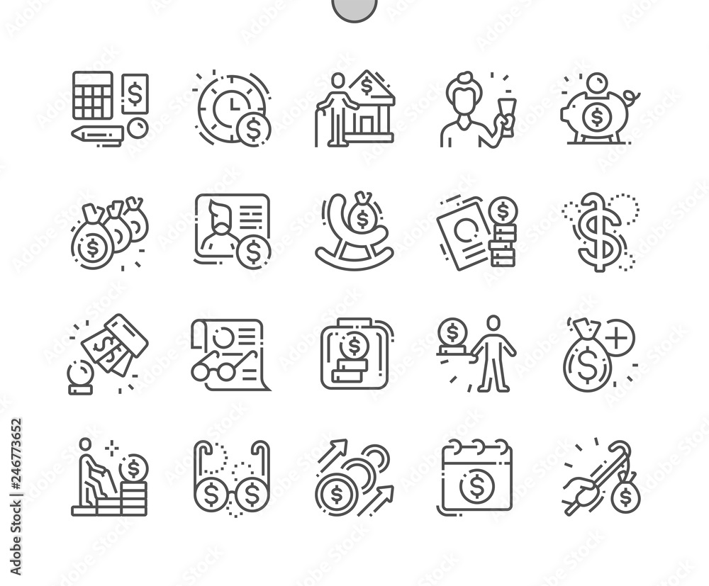 Poster pension funds well-crafted pixel perfect vector thin line icons 30 2x grid for web graphics and apps