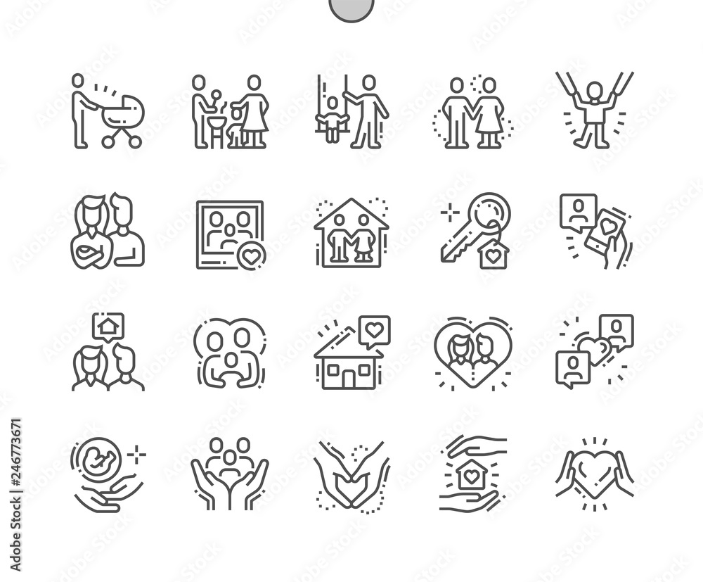 Poster family well-crafted pixel perfect vector thin line icons 30 2x grid for web graphics and apps. simpl