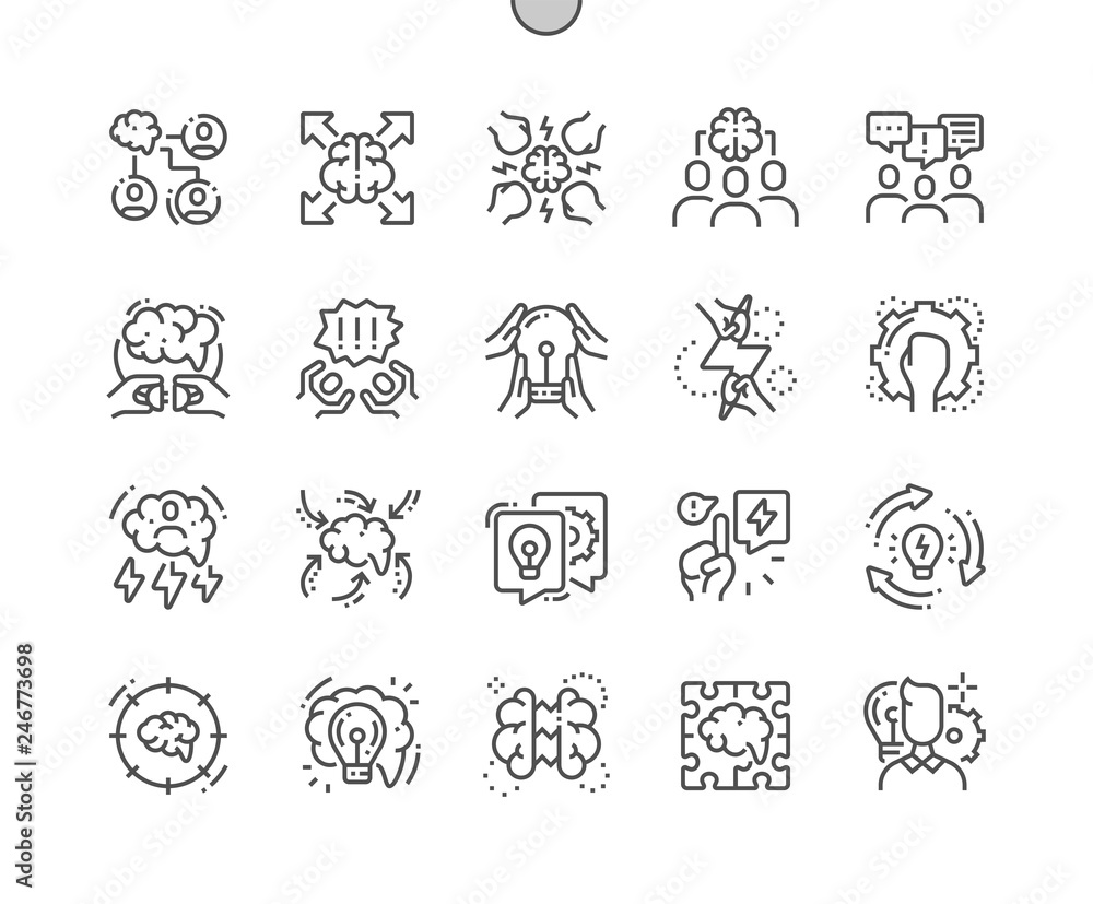 Poster brainstorm well-crafted pixel perfect vector thin line icons 30 2x grid for web graphics and apps. s