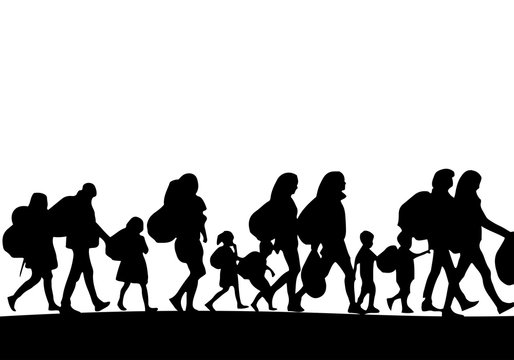 Silhouette of a group of refugees - Vector 