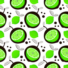 Lime seamless pattern. Sketch limes. Citrus fruit background. Elements for menu, greeting cards, wrapping paper, cosmetics packaging, posters etc