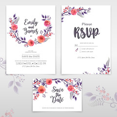 Vector greeting cards with roses and berries, can be used as invitation card for wedding, birthday and other holiday, easy to make other patterns and sets
