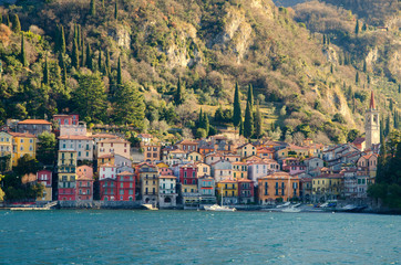 Varenna Village on Lake Como and mountain in Lombardy, Italy.